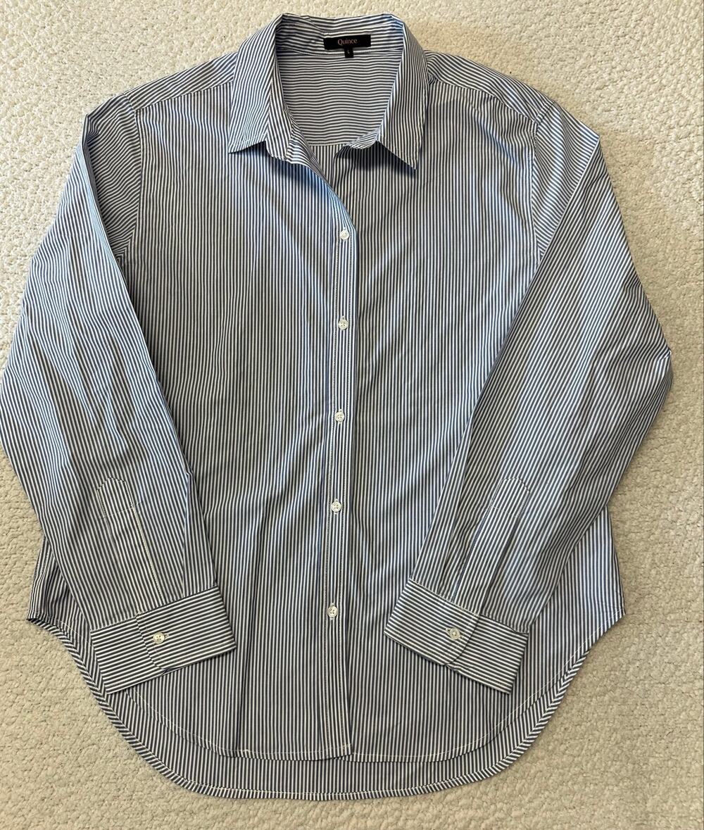 Quince Womens Long Sleeve Button Down Organic Cotton Poplin Shirt Large